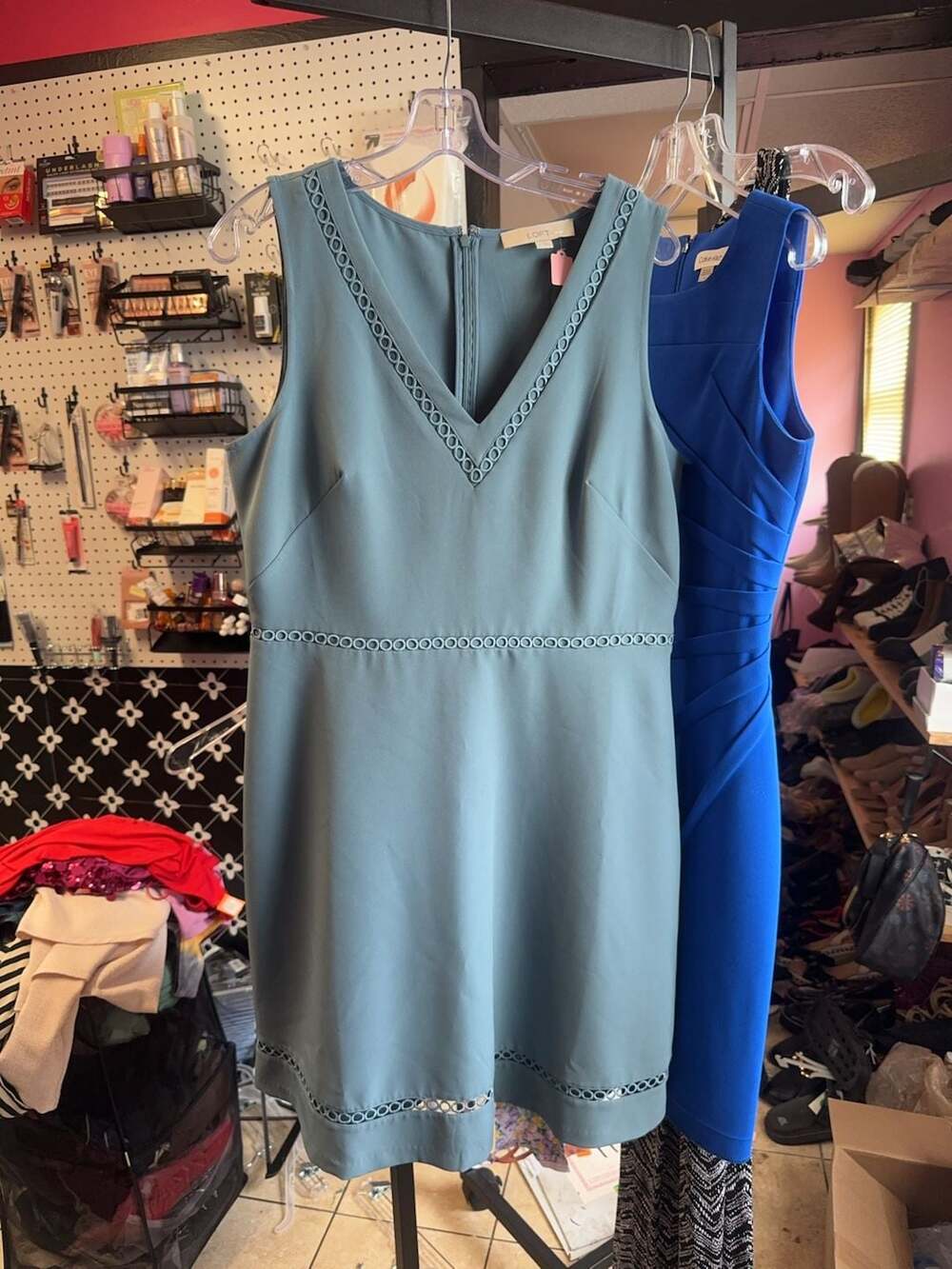 LOFT Blue Sleeveless V-Neck Eyelet Trim Dress Size 12
